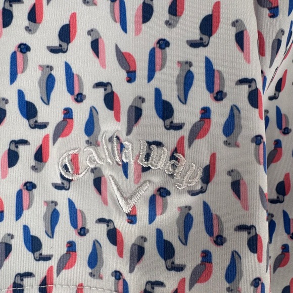 Callaway Golf Polo Shirt Mens XL All Over Parrot Print Short Sleeve Button Up - Picture 4 of 8